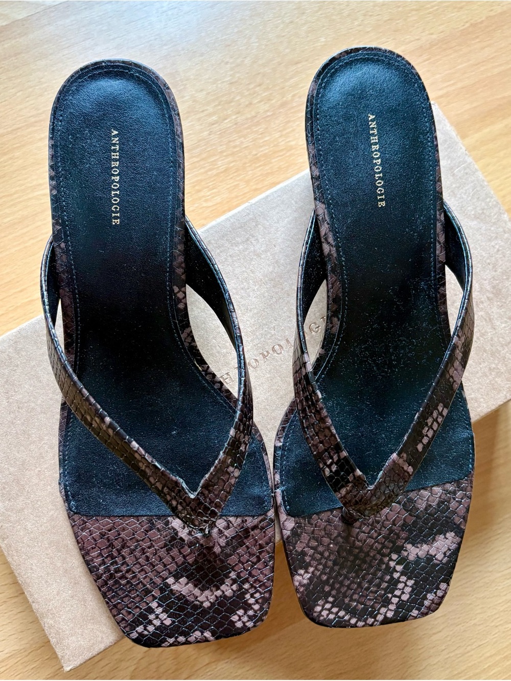 By Anthropologie Wedge Flip-Flop Heels Snake-Print